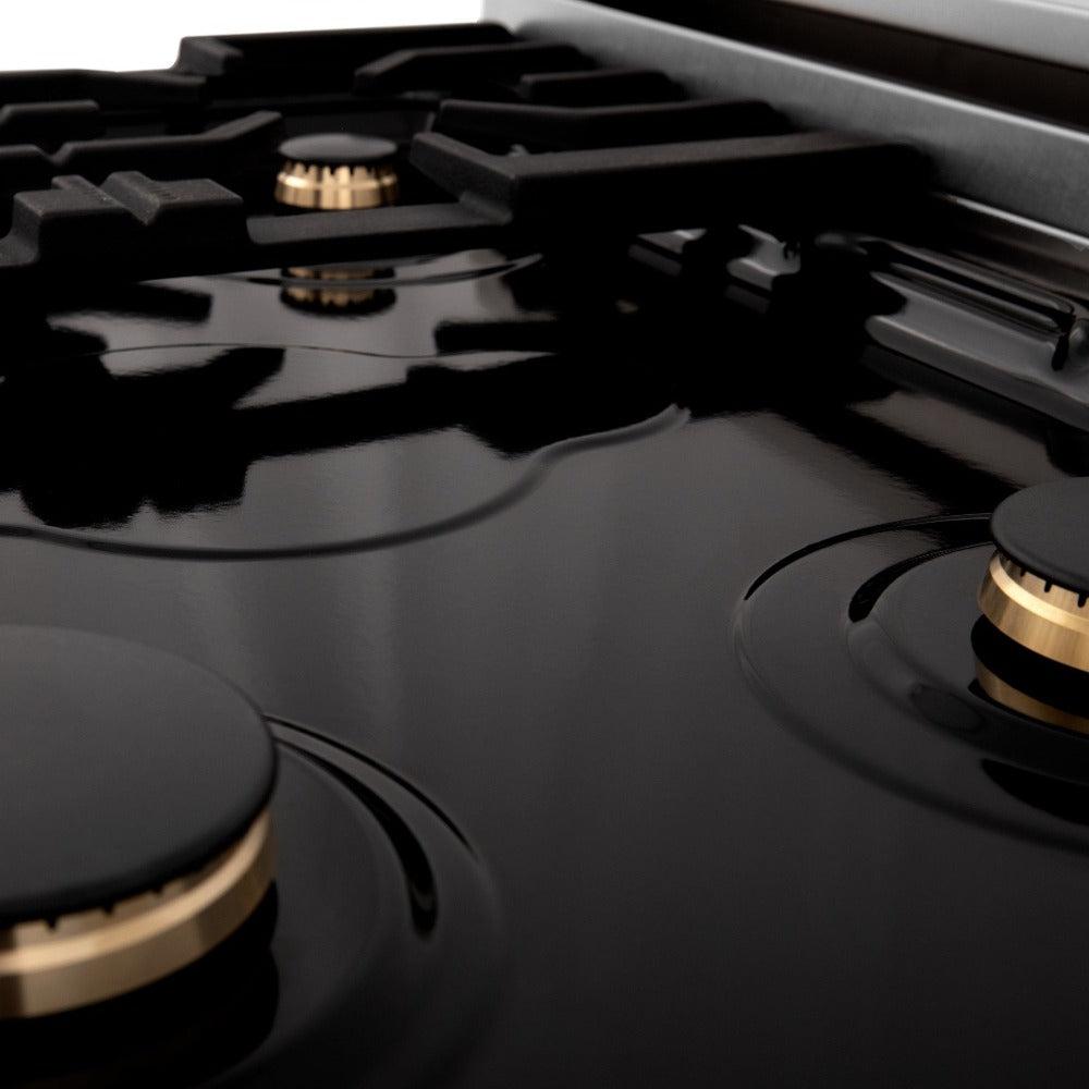zline-autograph-edition-30-in-dual-fuel-range-4-0-cu-ft-electric-convection-oven-stainless-steel-with-gold-accents-raz-30-g