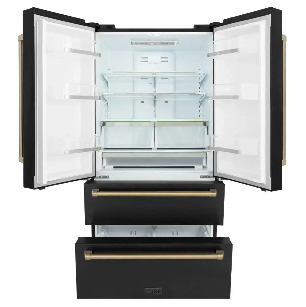 zline-kitchen-and-bath-36-inch-french-door-refrigerator-22-5-cu-ft-counter-depth-ice-maker-black-stainless-steel-with-champagne-bronze-accents-rfmz-36-bs-cb