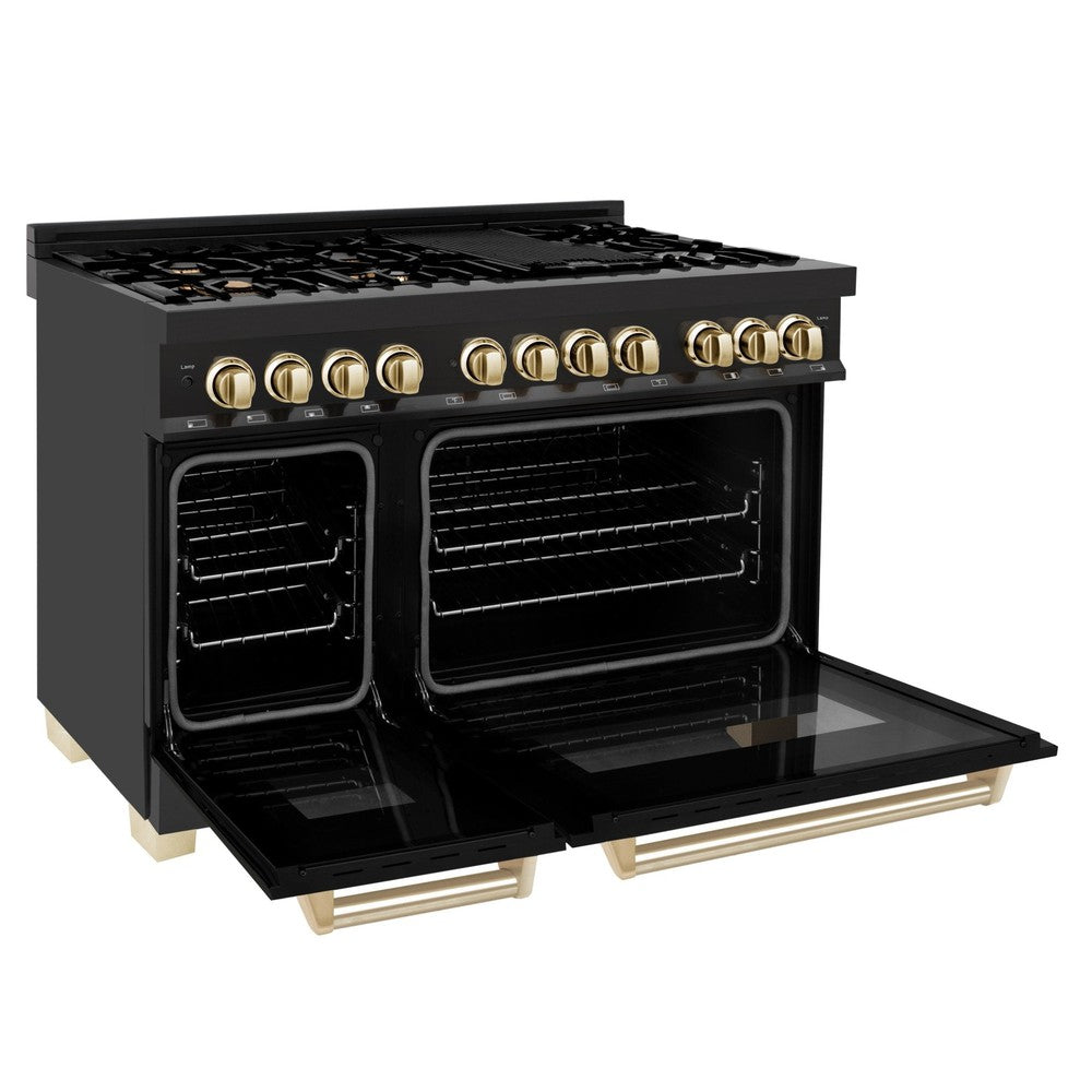 zline-autograph-48-inch-dual-fuel-range-6-0-cu-ft-black-stainless-steel-with-gold-accents-rabz-48-g