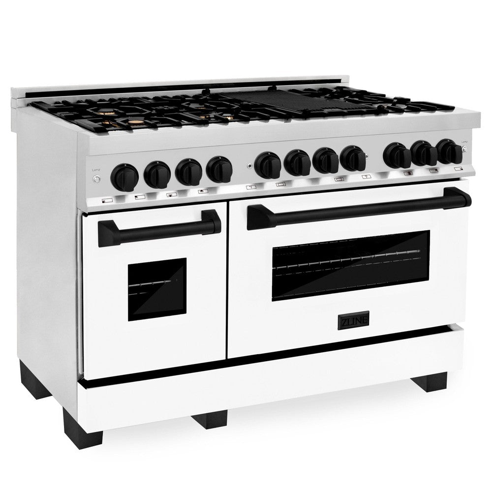 zline-autograph-edition-48-in-6-0-cu-ft-dual-fuel-range-with-gas-cooktop-and-electric-convection-oven-in-stainless-steel-with-white-matte-door-and-matte-black-accents-raz-wm-48-mb
