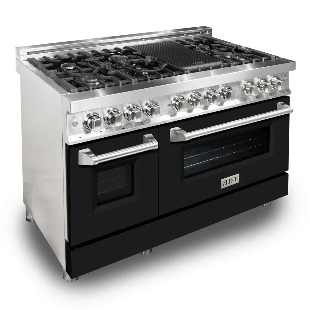 zline-48-inch-professional-gas-range-with-electric-oven-7-burners-6-0-cu-ft-stainless-steel-with-matte-black-accents-model-ra-blm-48