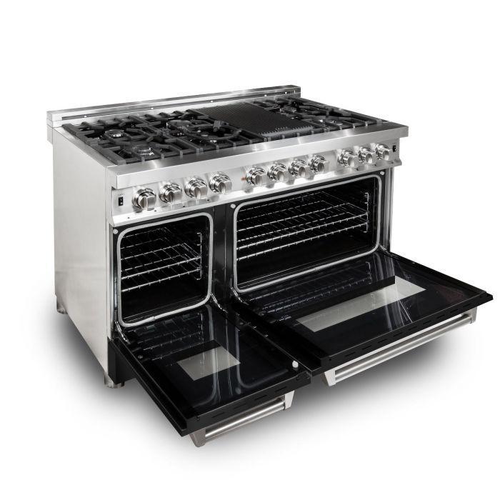zline-48-inch-professional-gas-range-with-electric-oven-7-burners-6-0-cu-ft-stainless-steel-with-matte-black-accents-model-ra-blm-48
