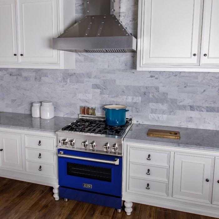 zline-30-professional-dual-fuel-range-with-4-gas-burners-and-electric-convection-oven-in-stainless-steel-with-blue-gloss-door-ra-bg-30