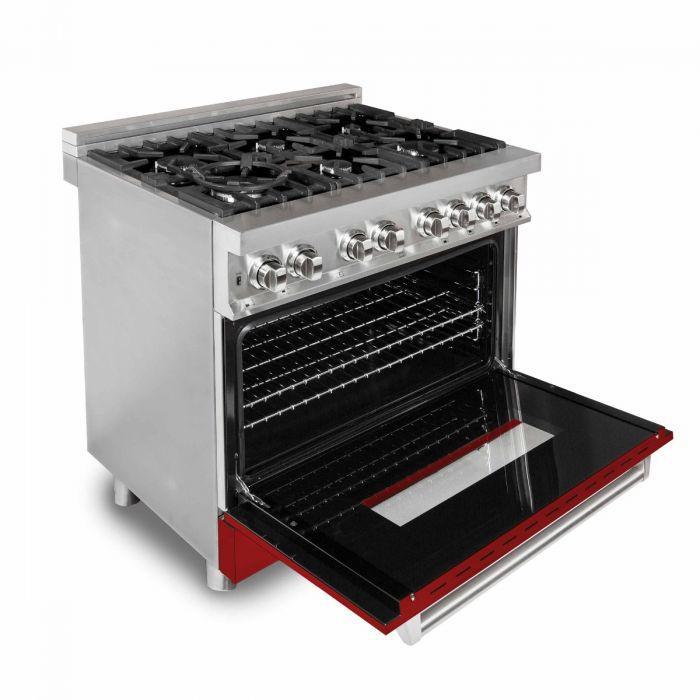 zline-36-professional-dual-fuel-range-with-6-burner-gas-cooktop-and-electric-convection-oven-in-stainless-steel-with-red-gloss-door-ra-rg-36